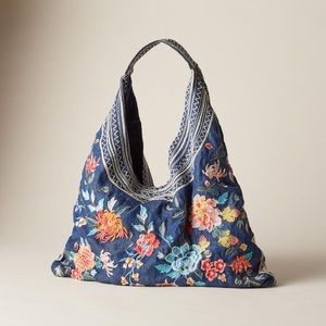Embroidered Floral Blue Tote Bag